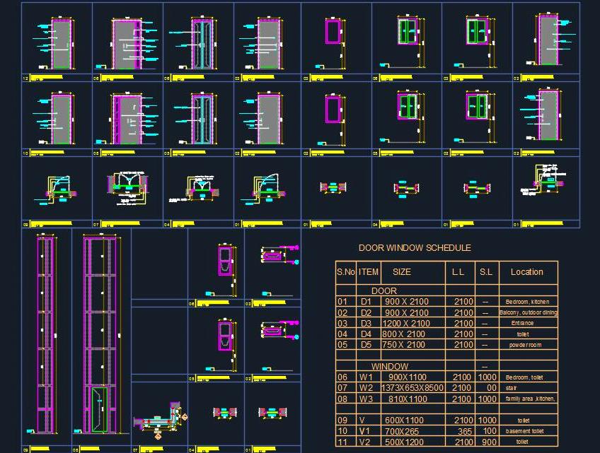 Flush & UPVC Door Window Designs DWG Details